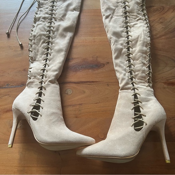 Cape Robbin Womens Suede Side Lace Up Over The Knee High Heel Boots size 8 - Picture 5 of 12